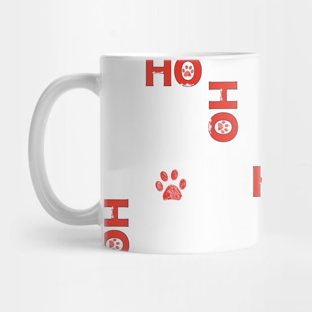 Christmas red Ho Ho Ho slogan with doodle white paw print by GULSENGUNEL